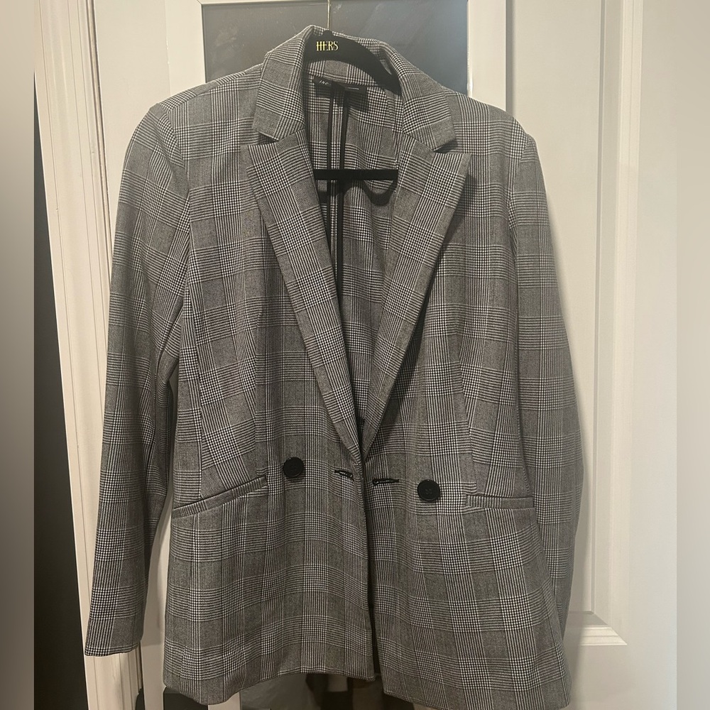 INC Women's Gray Plaid Blazer